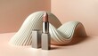 Wavy white sculpture with a nude lipstick on a soft peach pink pastel background. AI Generated.