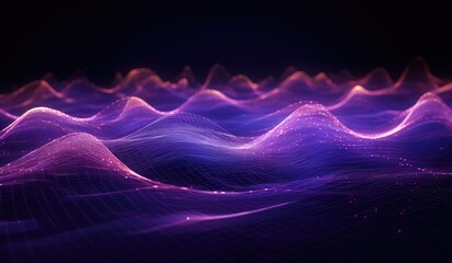 Wall Mural - blue and purple waves and lines presenting data visualization, futuristic space aesthetic, created w