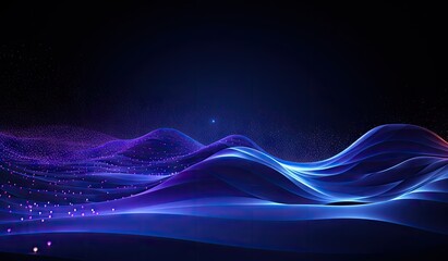 Wall Mural - blue and purple waves and lines presenting data visualization, futuristic space aesthetic, created w
