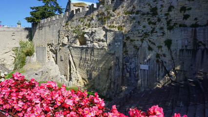 Wall Mural - San Marino city view. Stone street and old walls in San-Marino, Italy.