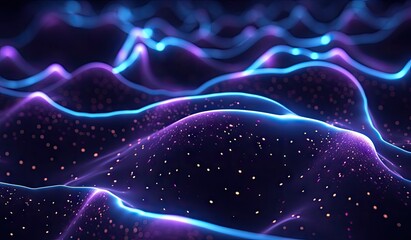 Wall Mural - blue and purple waves and lines presenting data visualization, futuristic space aesthetic, created w