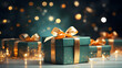 Luxury gift boxes on blurry background