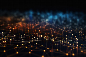 Abstract dark blue background. Network connection structure. Grid.
