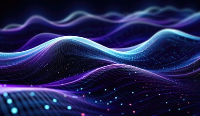 Wall Mural - blue and purple waves and lines presenting data visualization, futuristic space aesthetic, created w