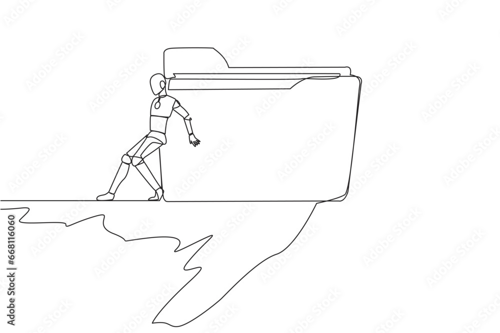 Continuous one line drawing robot pushes a large folder down on its ...