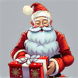 Mikołaj trzymający w dłoniach prezent