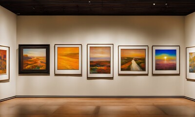 アートギャラリーに展示された絵画を鑑賞する、美術館背景｜Admire the paintings displayed at the art gallery. Museum background. Generative AI