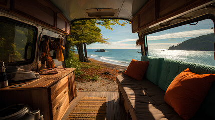 Wall Mural - Campervan on the beach. Camping on the nature.