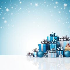 Christmas and New Year holiday banner with a Blue background and a Holiday Shopping. Concept with space for text for ads, banners and greeting card