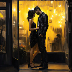 Wall Mural - portrait of a couple in the city romance kiss lover - by generative ai