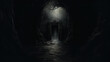 door in the darkness grim dark fantasy Dungeon cell, necromancer lair horror - by generative ai