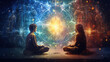 couple in yoga pose spiritual awakening divine heavenly - by generative ai