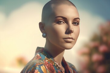 Fashion smiling female buzz hairstyle. Short lesbian face with profile cut. Generate Ai