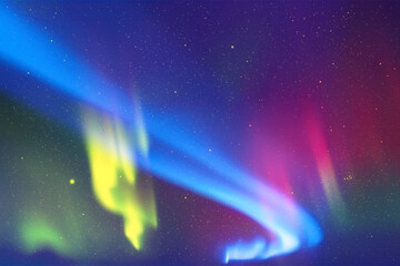 Poster - Blue red green polar lights. Colorful aurora borealis in night sky