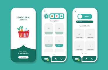 Wall Mural - application to buy groceries. collection of online grocery store interface templates. responsive gui