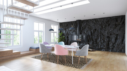 Wall Mural - modern office interior with rock feature