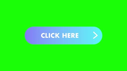 4 click here button animations in different colors. Colorful round button with click here text. Isolated element or symbol on green screen background.