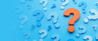 Red question mark on a blue background. banner. 3d render