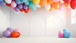 © petrrgoskov - colorful balloons on white studio background. Birthday party, wedding, anniversary and event celebration backdrop decoration design.