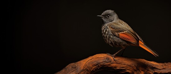 Black redstart a bird species with dark plumage known as Phoenicurus ochruros