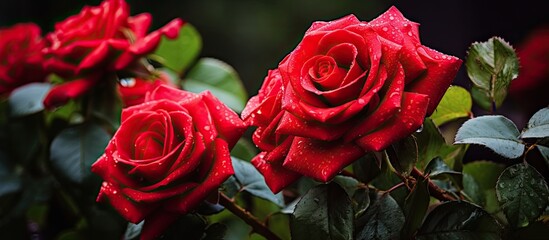 Wall Mural - Blooming garden roses in vibrant red