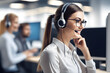 © totojang1977 - Beautiful woman Customer service representative talking through headset, AI generated