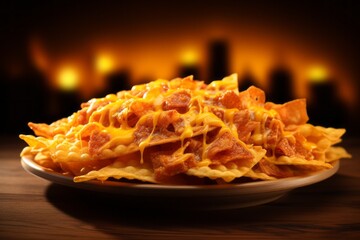 Wall Mural - Delicious nachos. Traditional American cuisine. Popular authentic dishes. Background with selective focus