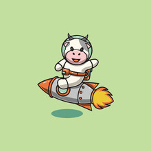Cute Baby Cow Go To The Moon Cartoon Illustration