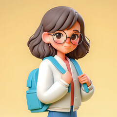 Wall Mural - there is a small doll of a girl with glasses and a backpack Generative AI