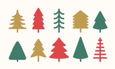 Canvas Print - Colorful Christmas tree icon set. Collection of trendy fir tree symbol