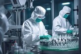 Fototapeta  - In a modern industrial pharmaceutical plant, scientists, technicians and engineers work together to ensure efficient production and quality control of medicines.