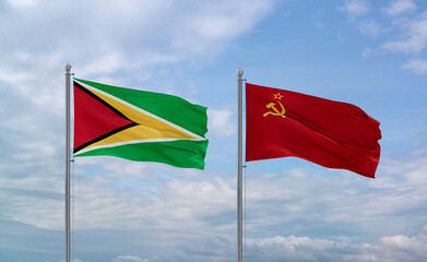 Soviet Union and Guyana flags, country relationship concept