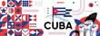 Cuba national or independence day banner for country celebration. Flag and map of Cuba with raised fists. Modern retro design with typography abstract geometric icons . Vector illustration.