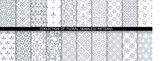 Fototapeta  - Geometric floral set of seamless patterns. White and gray vector backgrounds. Damask graphic ornaments