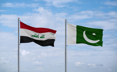 Wall Mural - Pakistan and Iraq flags, country relationship concept