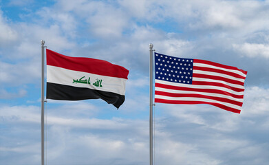 Wall Mural - USA and Iraq flags, country relationship concepts