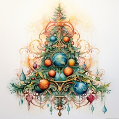 Poster - christmas tree with balls and snowflakes