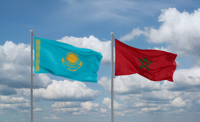 Wall Mural - Morocco and Kazakhstan flags, country relationship concept