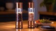 Elegant electric salt and pepper mills with LED lighting. AI generated