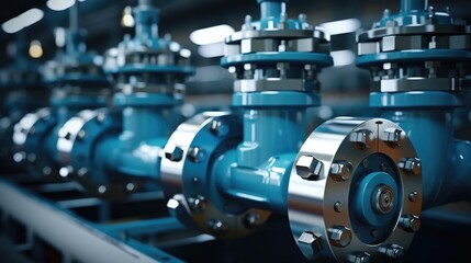 Fototapete - A stack of industrial valves and connections.