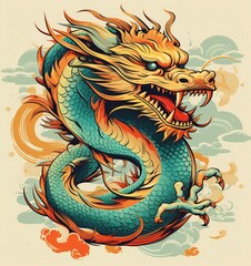 Wall Mural - Zodiac sign, year of the Dragon. Chinese dragon.History and culture. Asian art. Ancient China.