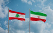 Iran and Lebanon flags, country relationship concept