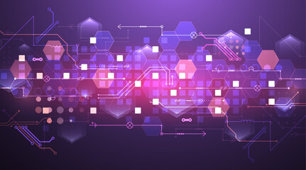 Wall Mural - abstract circuit board and hexagons on gradient color background. hi-tech digital technology concept