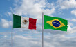 Mexico and Brazil flags, country relationship concept