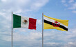 Brunei and Mexico flags, country relationship concepts