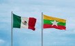 Myanmar and Mexico flags, country relationship concept