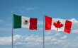 Canada and Mexico flags, country relationship concept