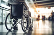 A wheelchair sits ready for a patient who needs assistance during their travels, symbolizing the airport's commitment to providing support for passengers with disabilities.