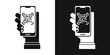 Qr code scan vector icon. Phone in hand with qr code sign