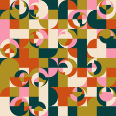 Leinwandbilder - Modern vector abstract  geometric background with circles, rectangles and squares  in retro scandinavian style. Pastel colored simple shapes graphic pattern. Abstract mosaic artwork.